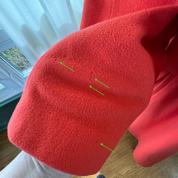 Vintage 80s coat, red, wool, nylon, cachemire, attached scarf, size 16/18 (L/XL) - Picture 13 of 16